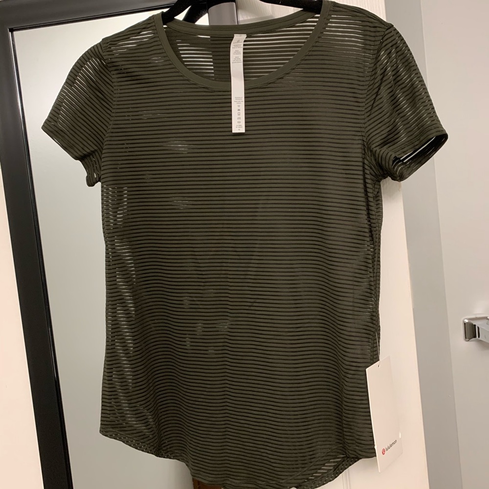 NWT Lululemon love crew striped mesh olive green 4